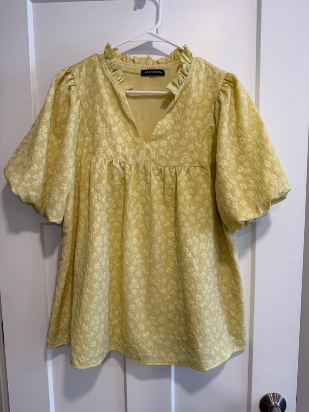 MASSCOTTAN Yellow Floral Ruffle V-Neck Tunic